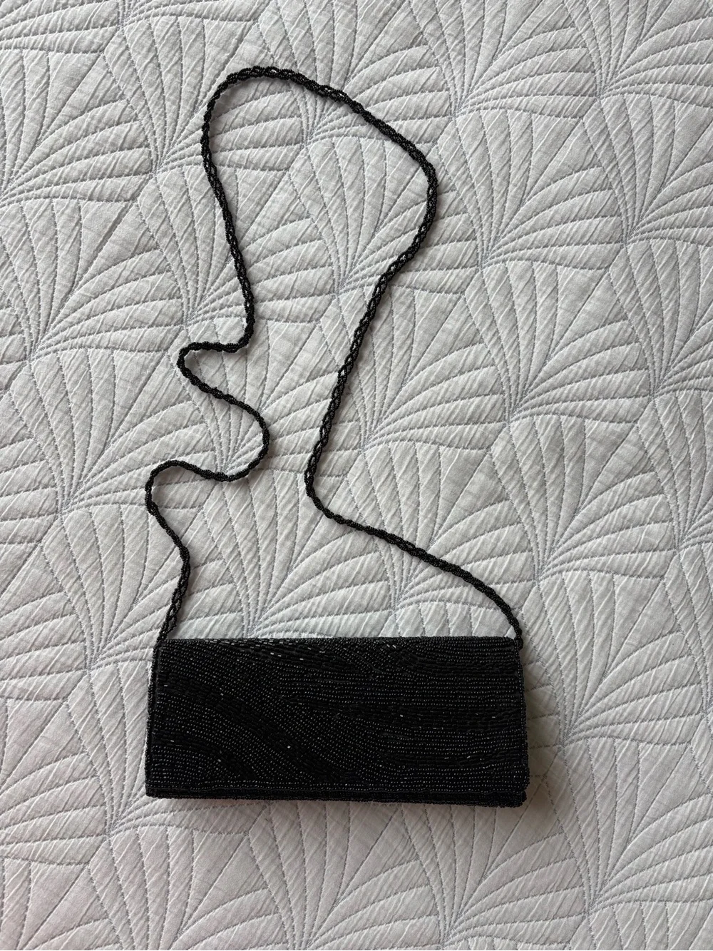 Black Beaded Evening Clutch with Strap